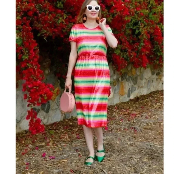 J. Crew Dresses & Skirts - {J. Crew} NWT: Watermelon Stripe Sequin Maxi Dress